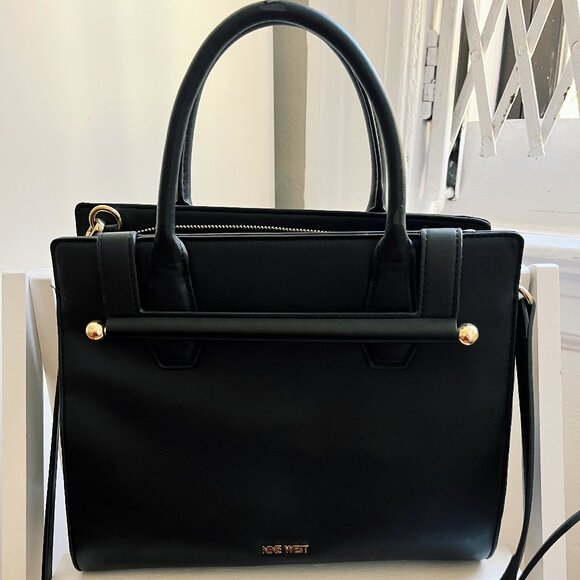Nine West - Faux Leather Black Satchel Bag - Zip Closure - Good Used Condition - Picture 1 of 6